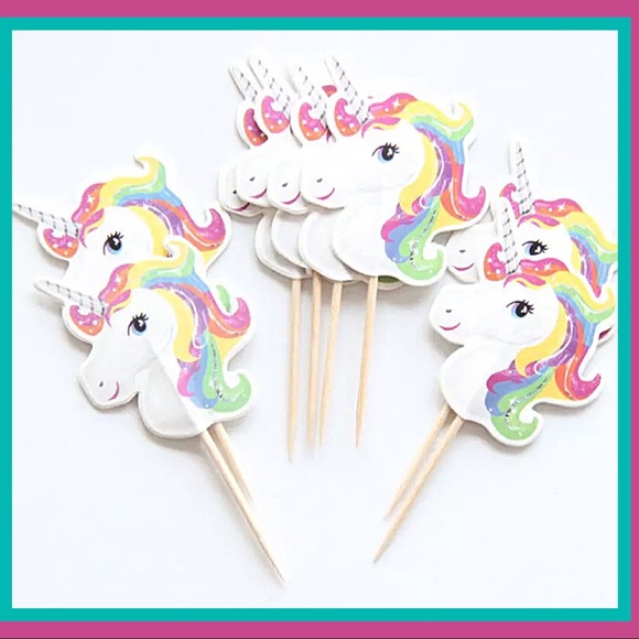 Unicorn & Rainbow Cupcake Toppers & Wrappers NWT - Picture 5 of 7